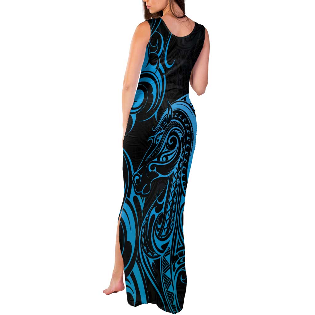 Blue Aotearoa Horse Racing Tank Maxi Dress NZ Maori Pattern LT14 - Polynesian Pride