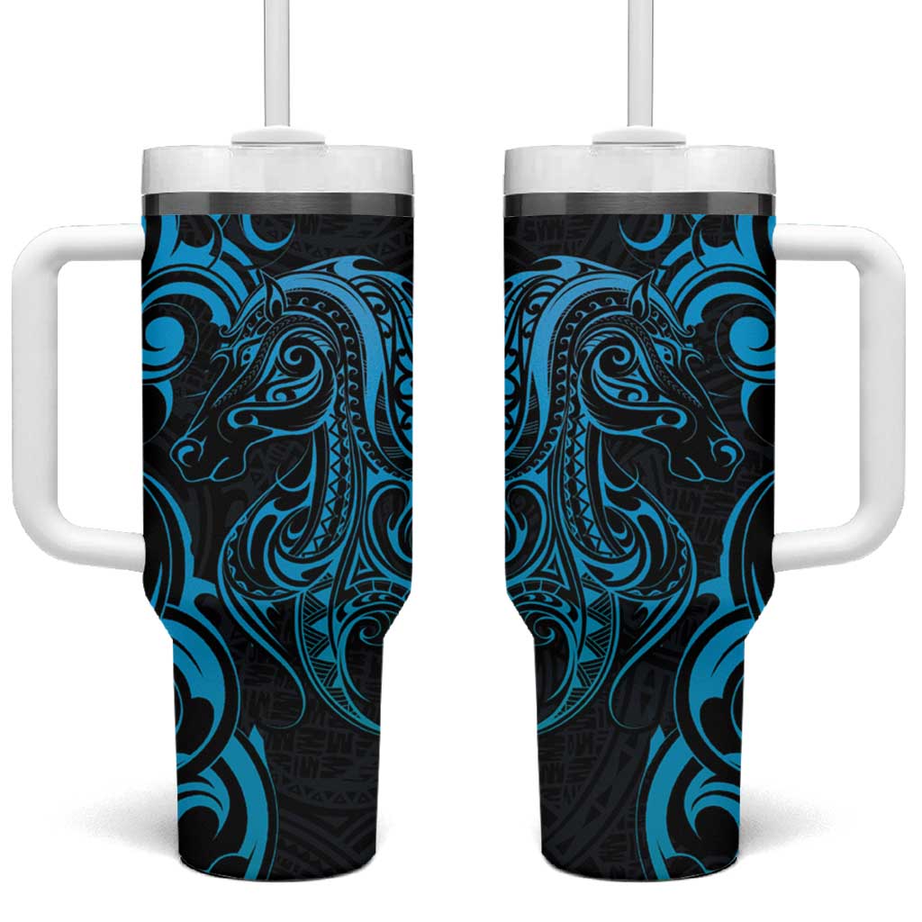 Blue Aotearoa Horse Racing Tumbler With Handle NZ Maori Pattern LT14 One Size: 40 oz Blue - Polynesian Pride