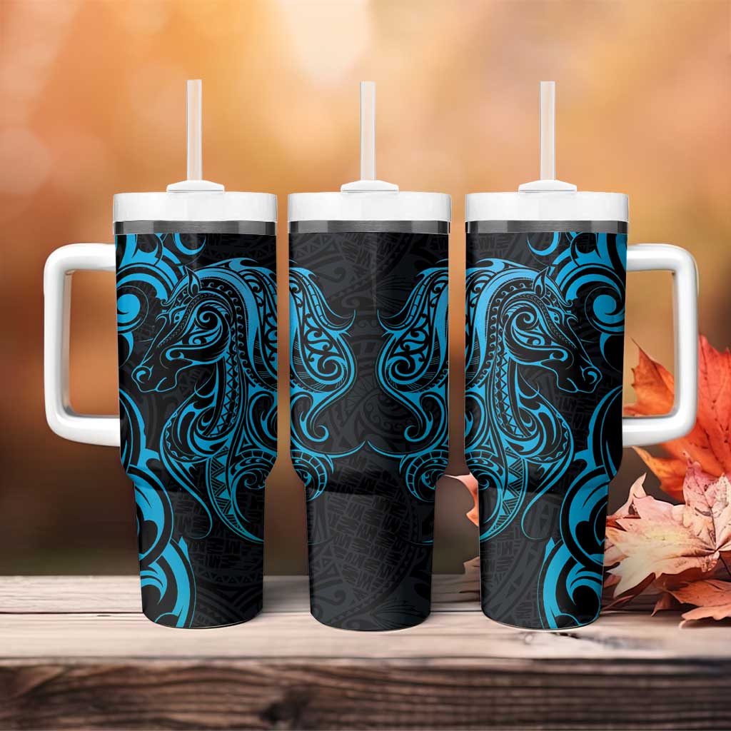 Blue Aotearoa Horse Racing Tumbler With Handle NZ Maori Pattern LT14 - Polynesian Pride