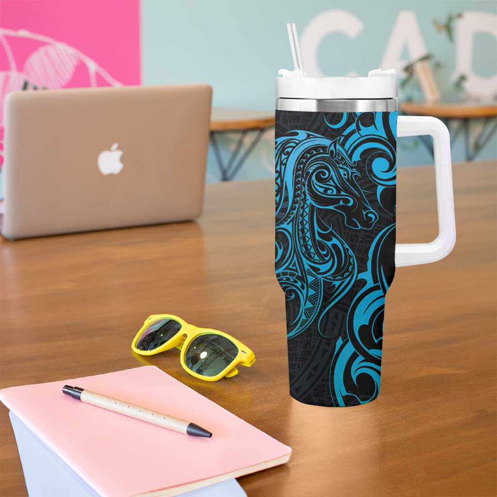 Blue Aotearoa Horse Racing Tumbler With Handle NZ Maori Pattern LT14 - Polynesian Pride