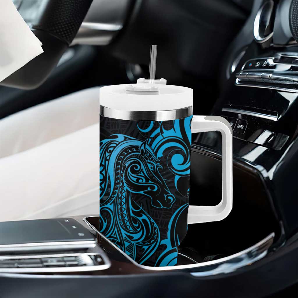 Blue Aotearoa Horse Racing Tumbler With Handle NZ Maori Pattern LT14 - Polynesian Pride
