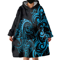 Blue Aotearoa Horse Racing Wearable Blanket Hoodie NZ Maori Pattern LT14 - Polynesian Pride