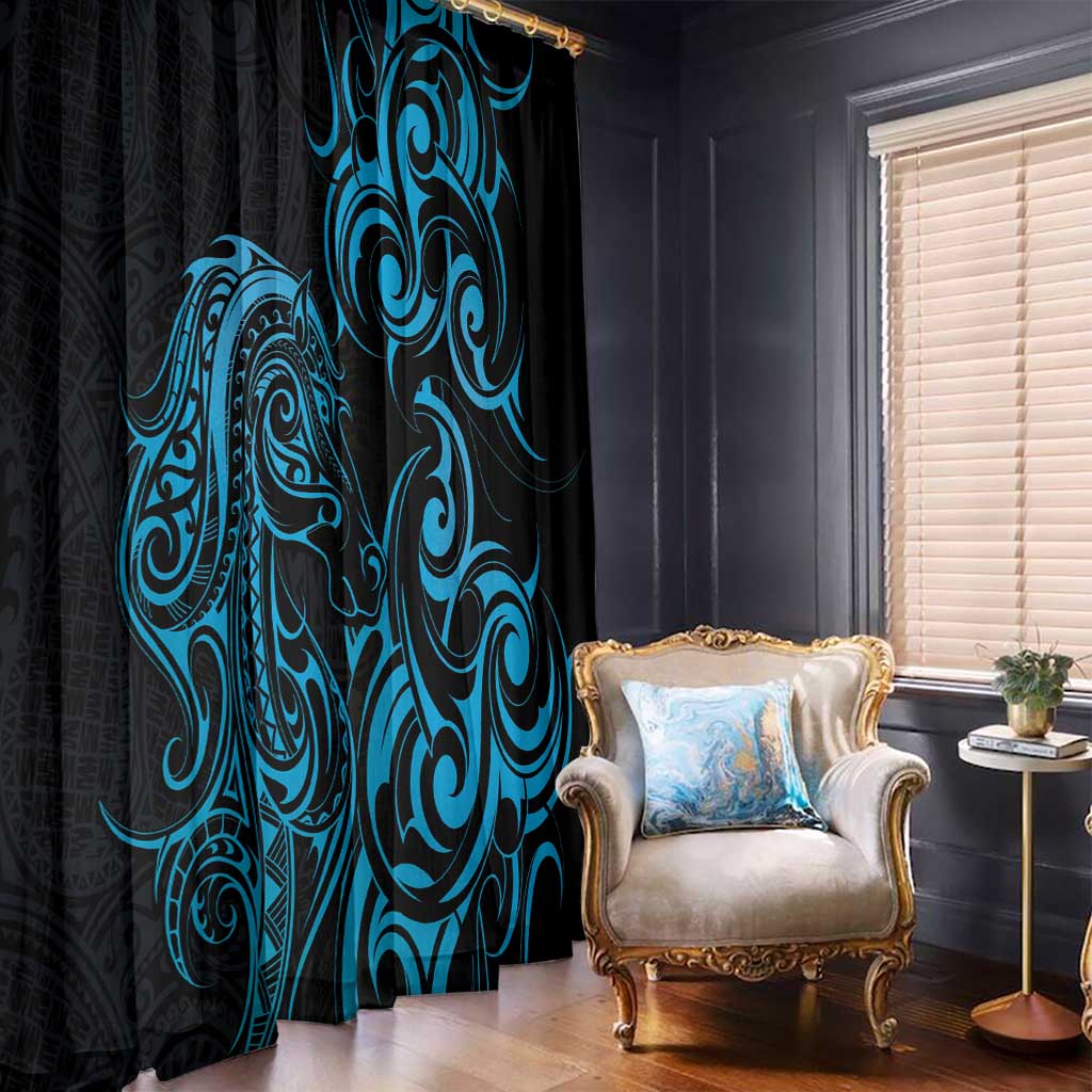 Blue Aotearoa Horse Racing Window Curtain NZ Maori Pattern LT14 - Polynesian Pride