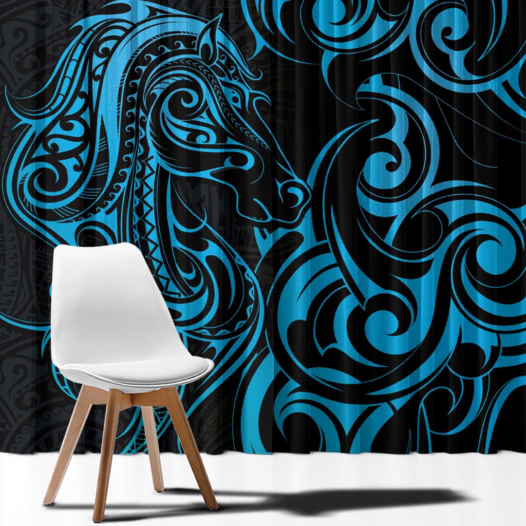 Blue Aotearoa Horse Racing Window Curtain NZ Maori Pattern LT14 - Polynesian Pride