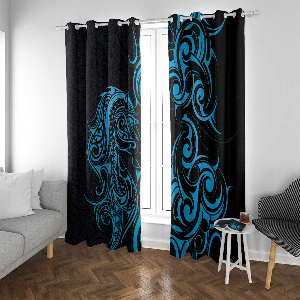 Blue Aotearoa Horse Racing Window Curtain NZ Maori Pattern LT14 With Grommets Blue - Polynesian Pride