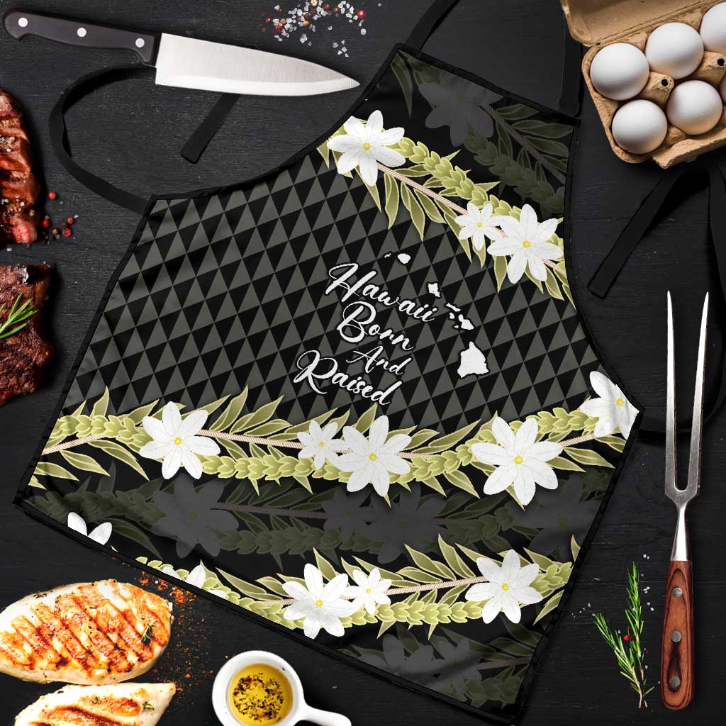 Born And Raised Aloha Hawaii Apron Kanaka Kakau Hawaiian Tiare Pakalana Lei LT14 Black - Polynesian Pride