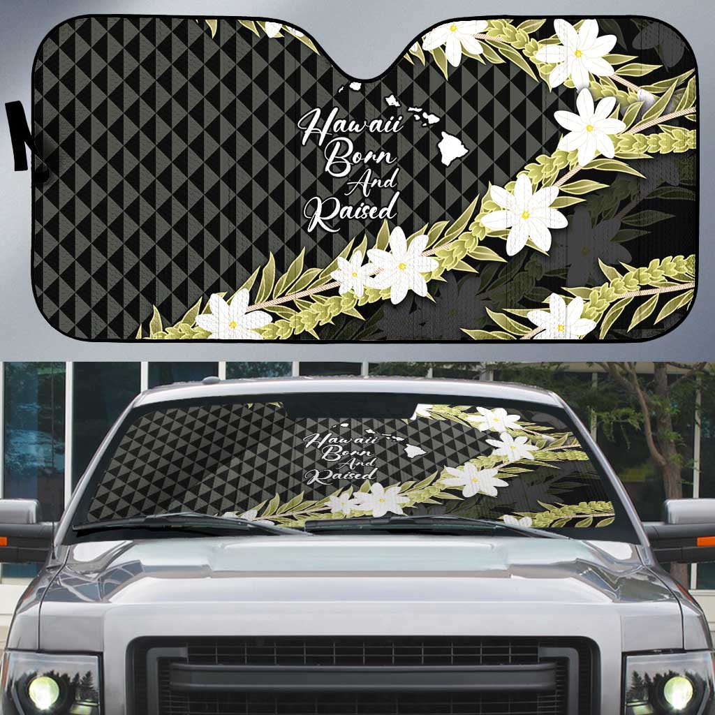 Born And Raised Aloha Hawaii Auto Sun Shade Kanaka Kakau Hawaiian Tiare Pakalana Lei - Polynesian Pride