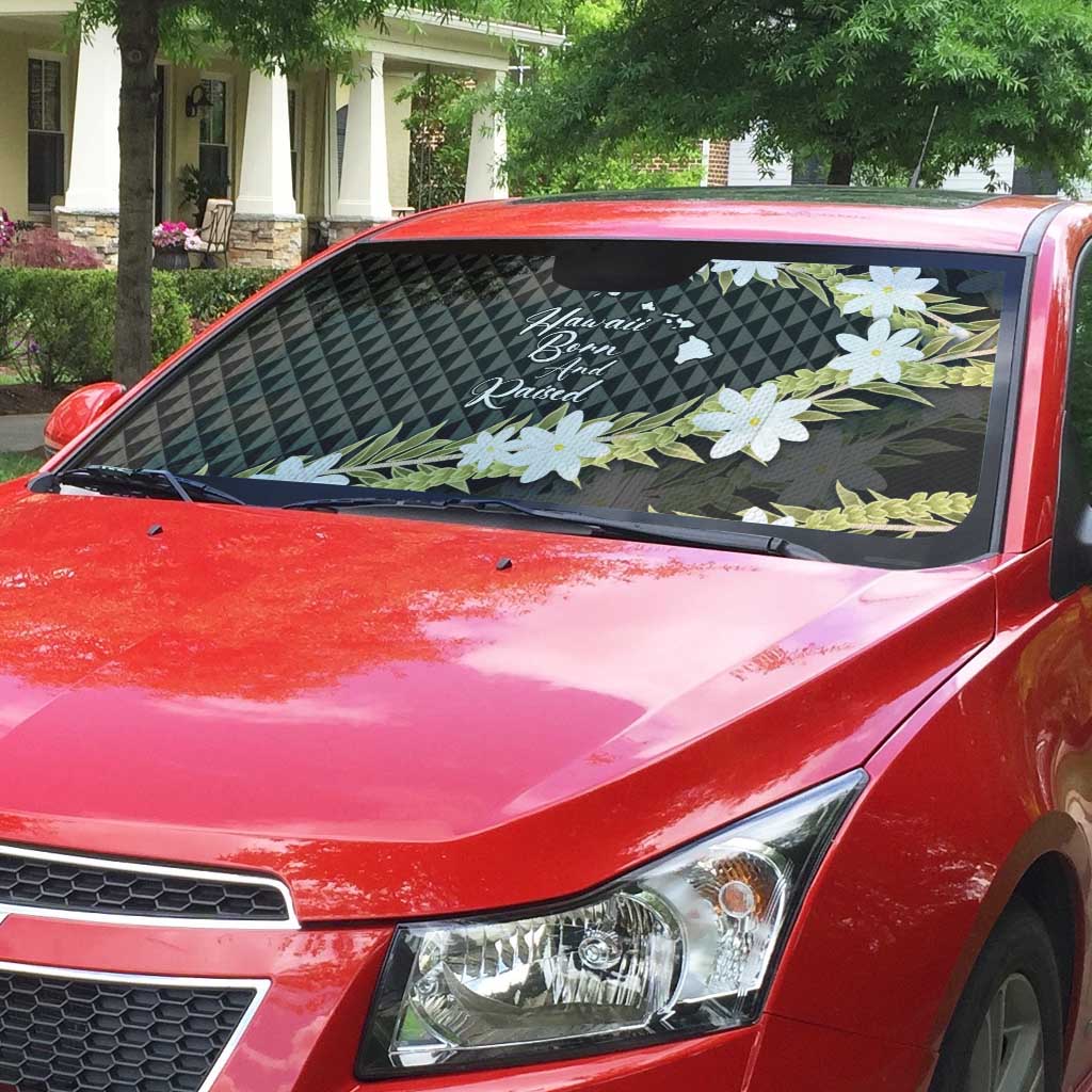 Born And Raised Aloha Hawaii Auto Sun Shade Kanaka Kakau Hawaiian Tiare Pakalana Lei - Polynesian Pride