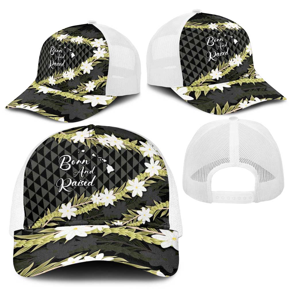 Born And Raised Aloha Hawaii Baseball Net Cap Kanaka Kakau Hawaiian Tiare Pakalana Lei LT14 - Polynesian Pride