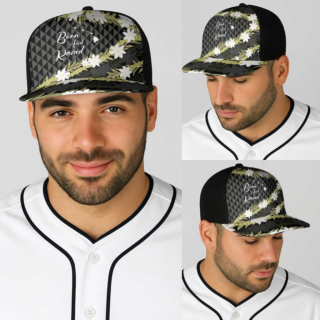 Born And Raised Aloha Hawaii Baseball Net Cap Kanaka Kakau Hawaiian Tiare Pakalana Lei LT14 - Polynesian Pride