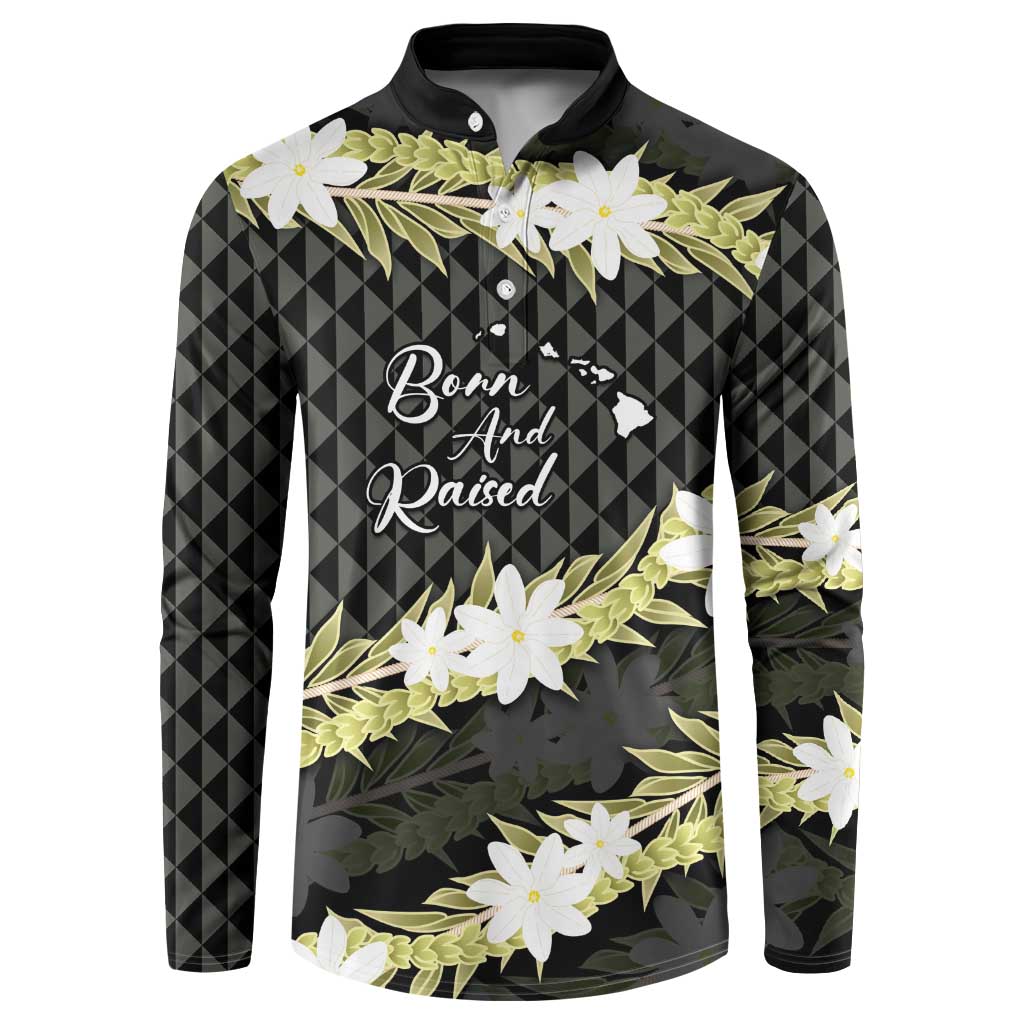 Born And Raised Aloha Hawaii Button Sweatshirt Kanaka Kakau Hawaiian Tiare Pakalana Lei LT14 Black - Polynesian Pride