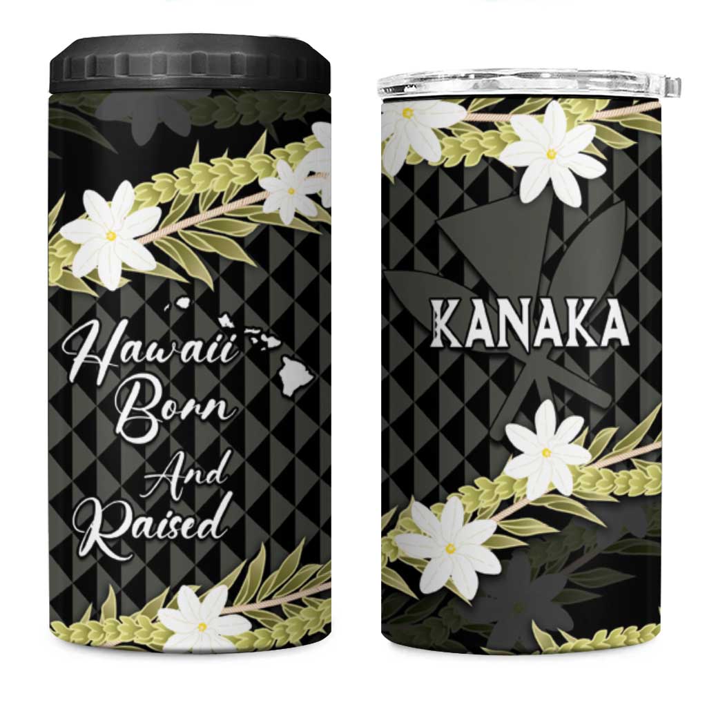 Born And Raised Aloha Hawaii 4 in 1 Can Cooler Tumbler Kanaka Kakau Hawaiian Tiare Pakalana Lei - Polynesian Pride
