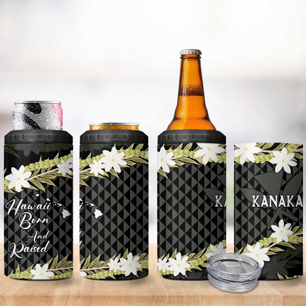 Born And Raised Aloha Hawaii 4 in 1 Can Cooler Tumbler Kanaka Kakau Hawaiian Tiare Pakalana Lei - Polynesian Pride