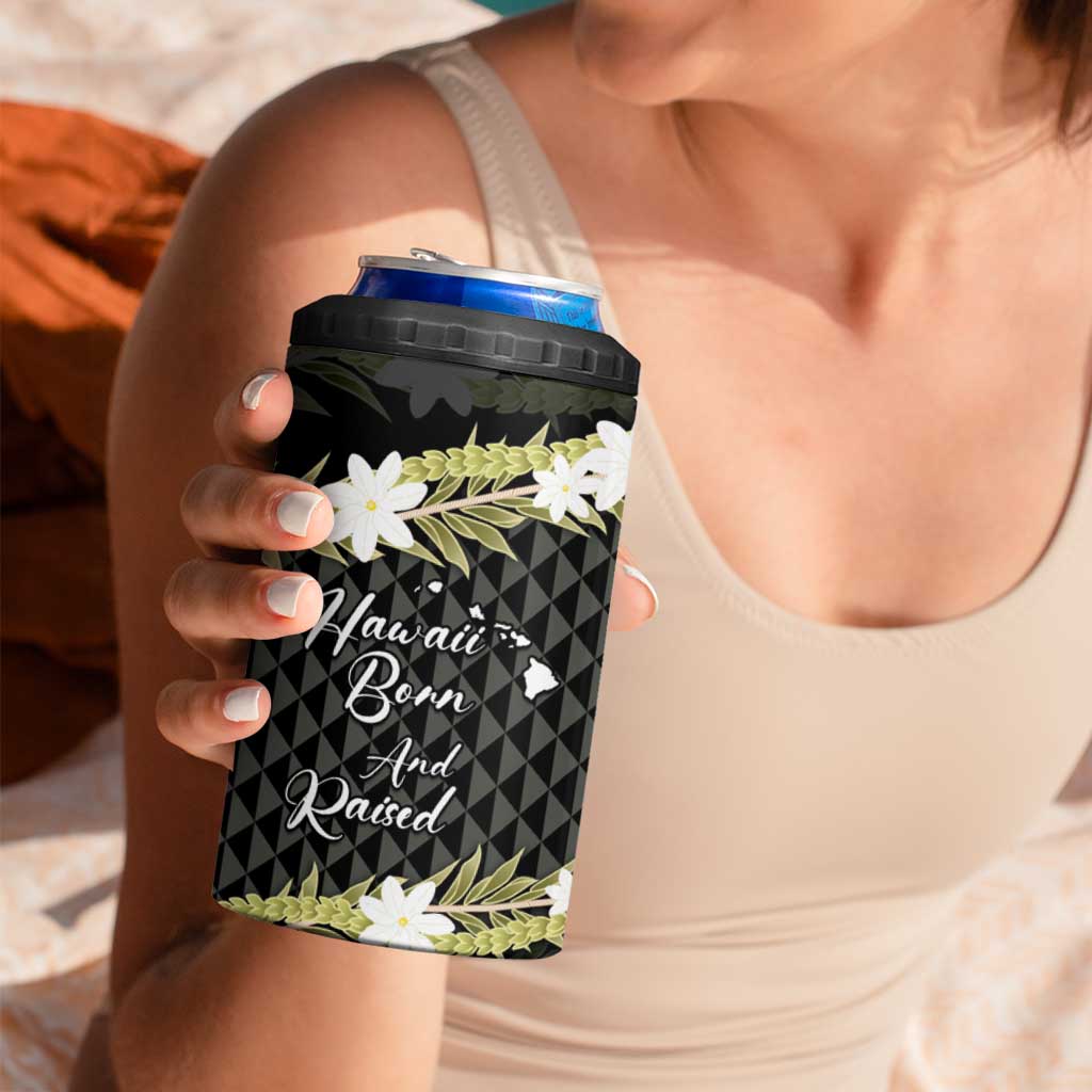Born And Raised Aloha Hawaii 4 in 1 Can Cooler Tumbler Kanaka Kakau Hawaiian Tiare Pakalana Lei - Polynesian Pride