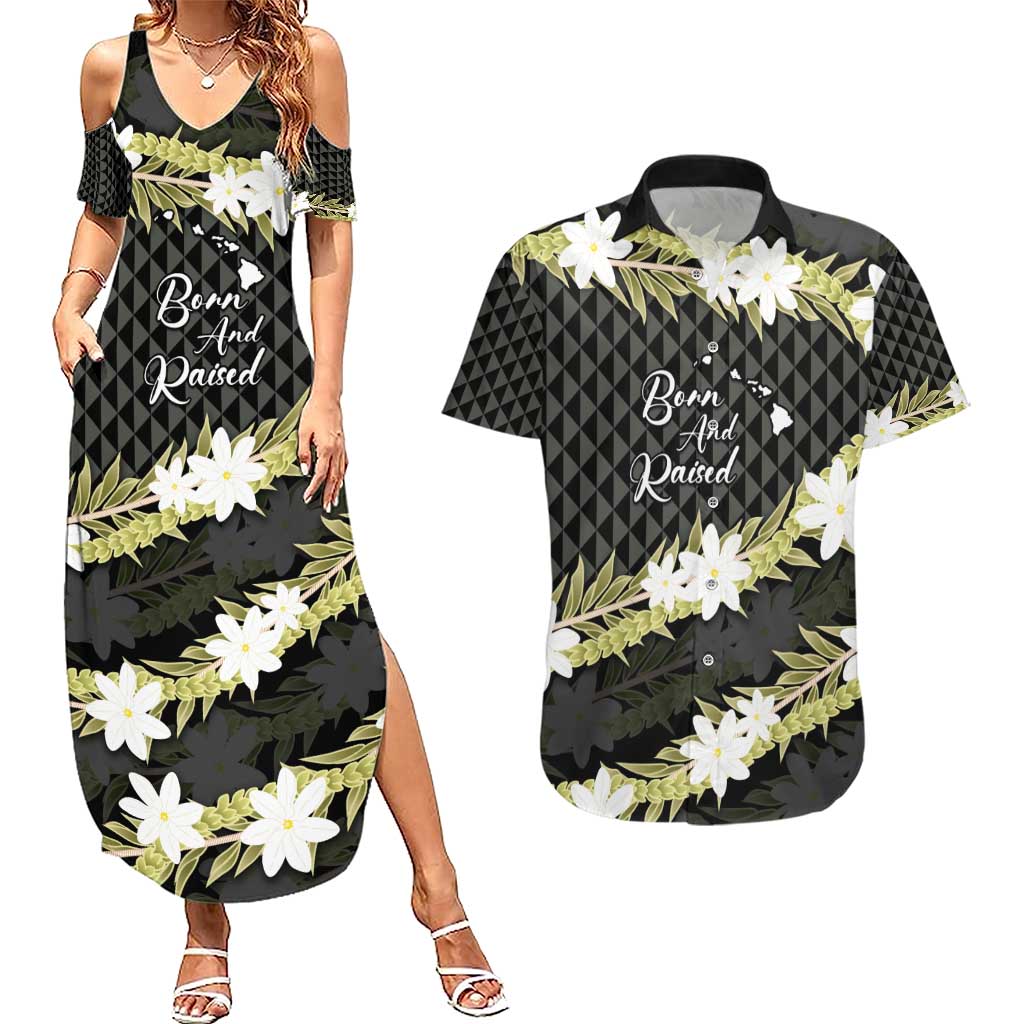 Born And Raised Aloha Hawaii Couples Matching Summer Maxi Dress and Hawaiian Shirt Kanaka Kakau Hawaiian Tiare Pakalana Lei - Polynesian Pride