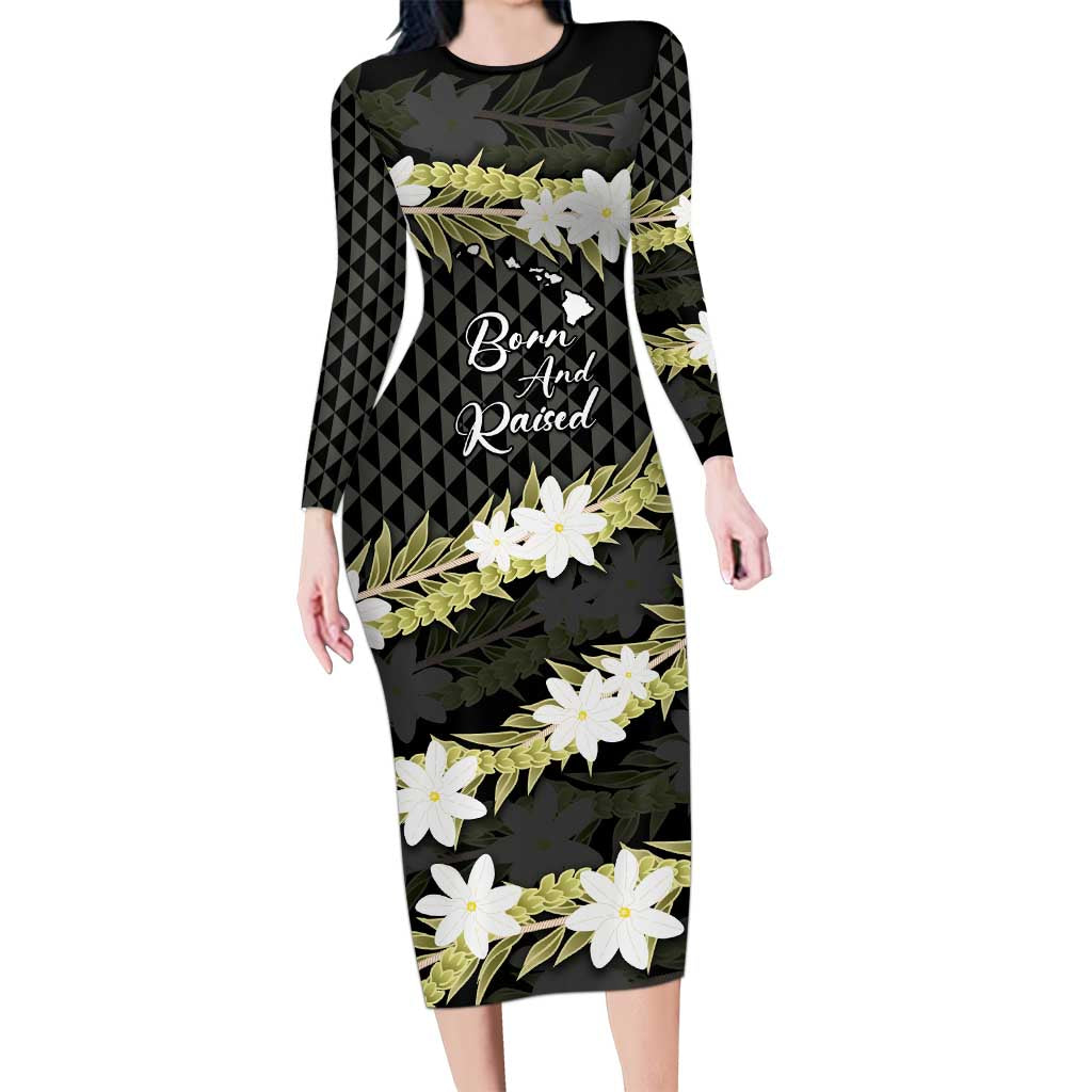 Born And Raised Aloha Hawaii Family Matching Long Sleeve Bodycon Dress and Hawaiian Shirt Kanaka Kakau Hawaiian Tiare Pakalana Lei - Polynesian Pride