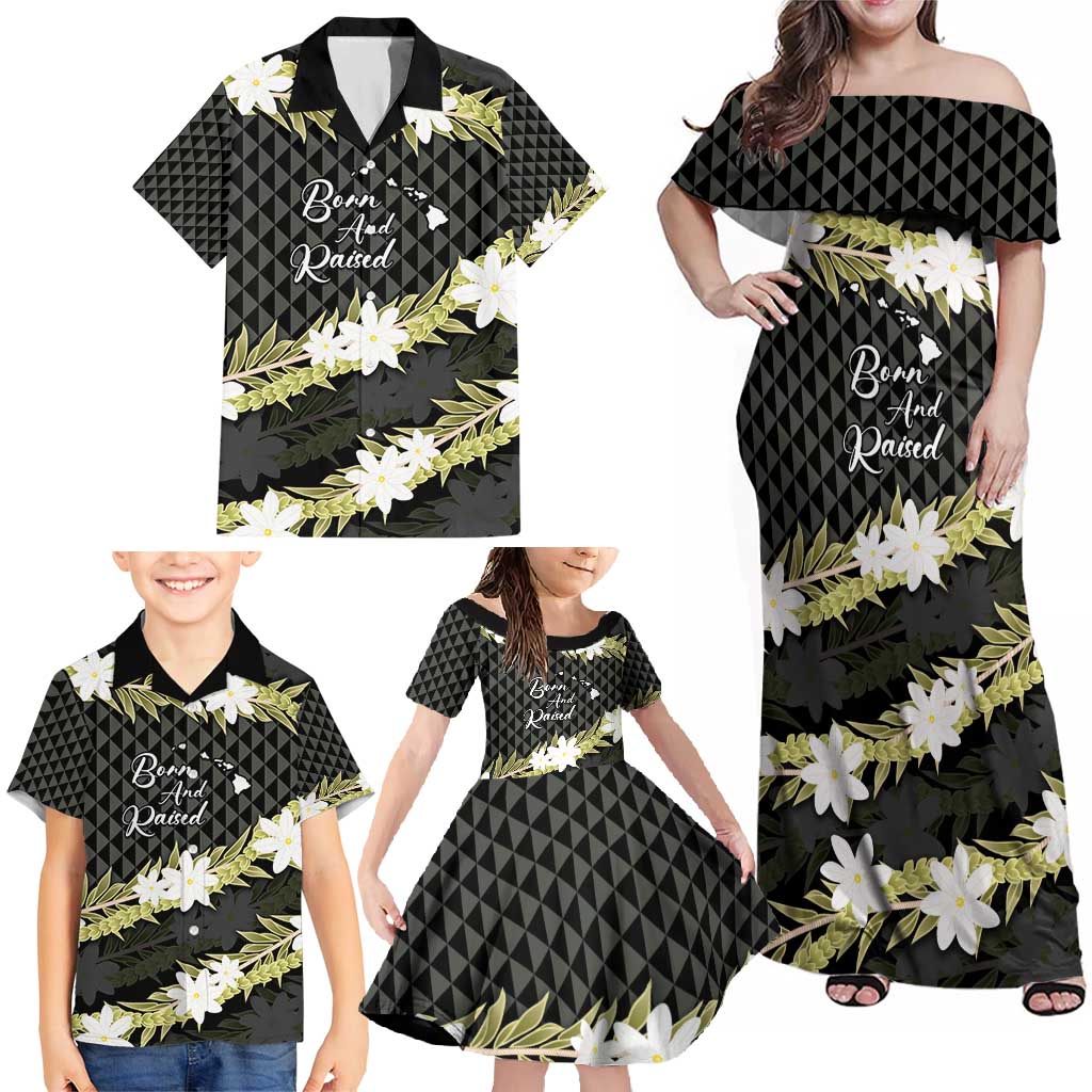 Born And Raised Aloha Hawaii Family Matching Off Shoulder Maxi Dress and Hawaiian Shirt Kanaka Kakau Hawaiian Tiare Pakalana Lei - Polynesian Pride