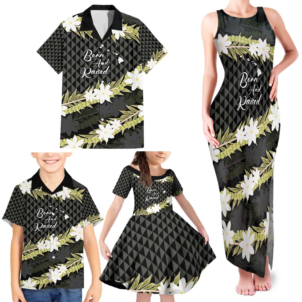 Born And Raised Aloha Hawaii Family Matching Tank Maxi Dress and Hawaiian Shirt Kanaka Kakau Hawaiian Tiare Pakalana Lei - Polynesian Pride