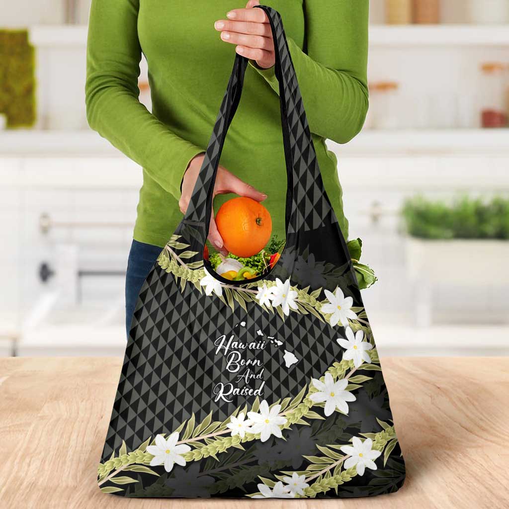 Born And Raised Aloha Hawaii Grocery Bag Kanaka Kakau Hawaiian Tiare Pakalana Lei - Polynesian Pride