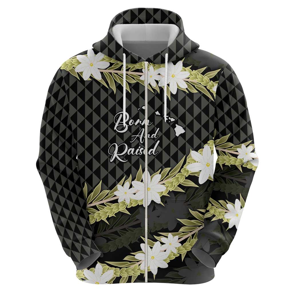 Born And Raised Aloha Hawaii Hoodie Kanaka Kakau Hawaiian Tiare Pakalana Lei - Polynesian Pride