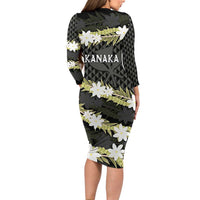 Born And Raised Aloha Hawaii Long Sleeve Bodycon Dress Kanaka Kakau Hawaiian Tiare Pakalana Lei - Polynesian Pride