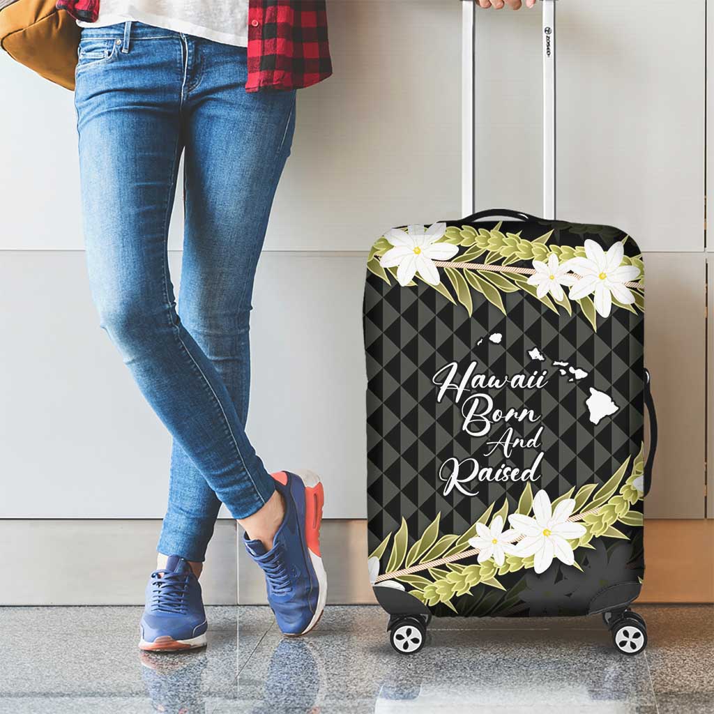 Born And Raised Aloha Hawaii Luggage Cover Kanaka Kakau Hawaiian Tiare Pakalana Lei - Polynesian Pride