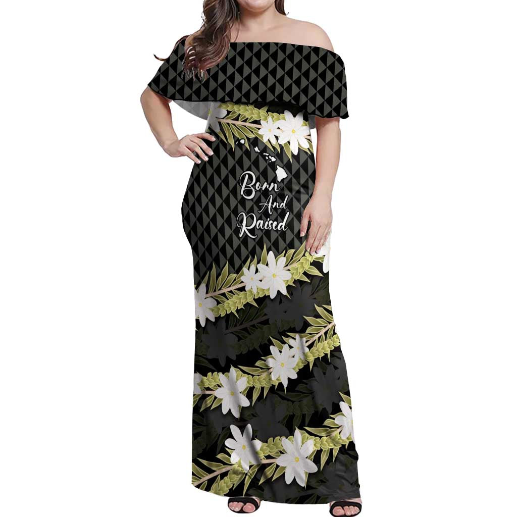 Born And Raised Aloha Hawaii Off Shoulder Maxi Dress Kanaka Kakau Hawaiian Tiare Pakalana Lei - Polynesian Pride