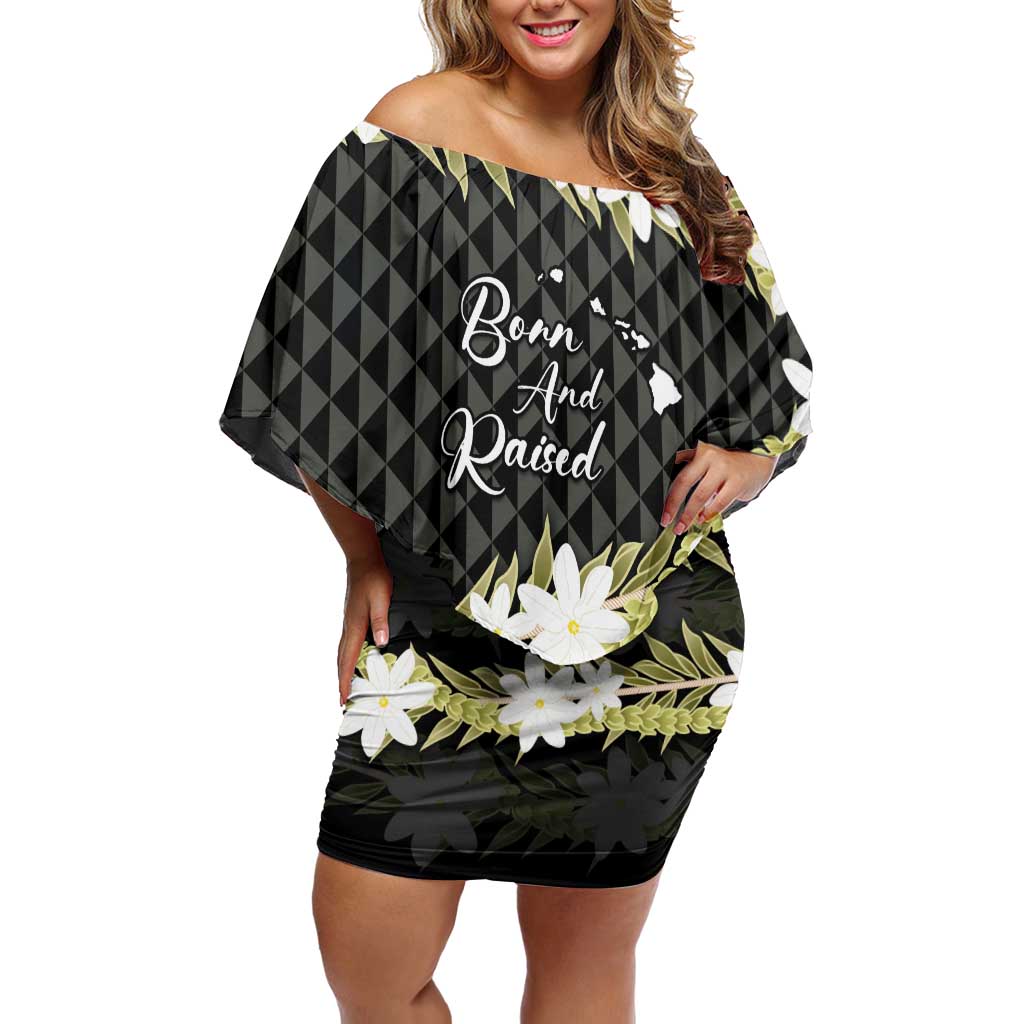 Born And Raised Aloha Hawaii Off Shoulder Short Dress Kanaka Kakau Hawaiian Tiare Pakalana Lei - Polynesian Pride