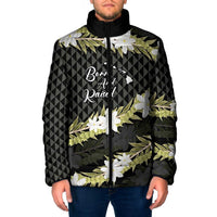 Born And Raised Aloha Hawaii Padded Jacket Kanaka Kakau Hawaiian Tiare Pakalana Lei LT14 Men Black - Polynesian Pride