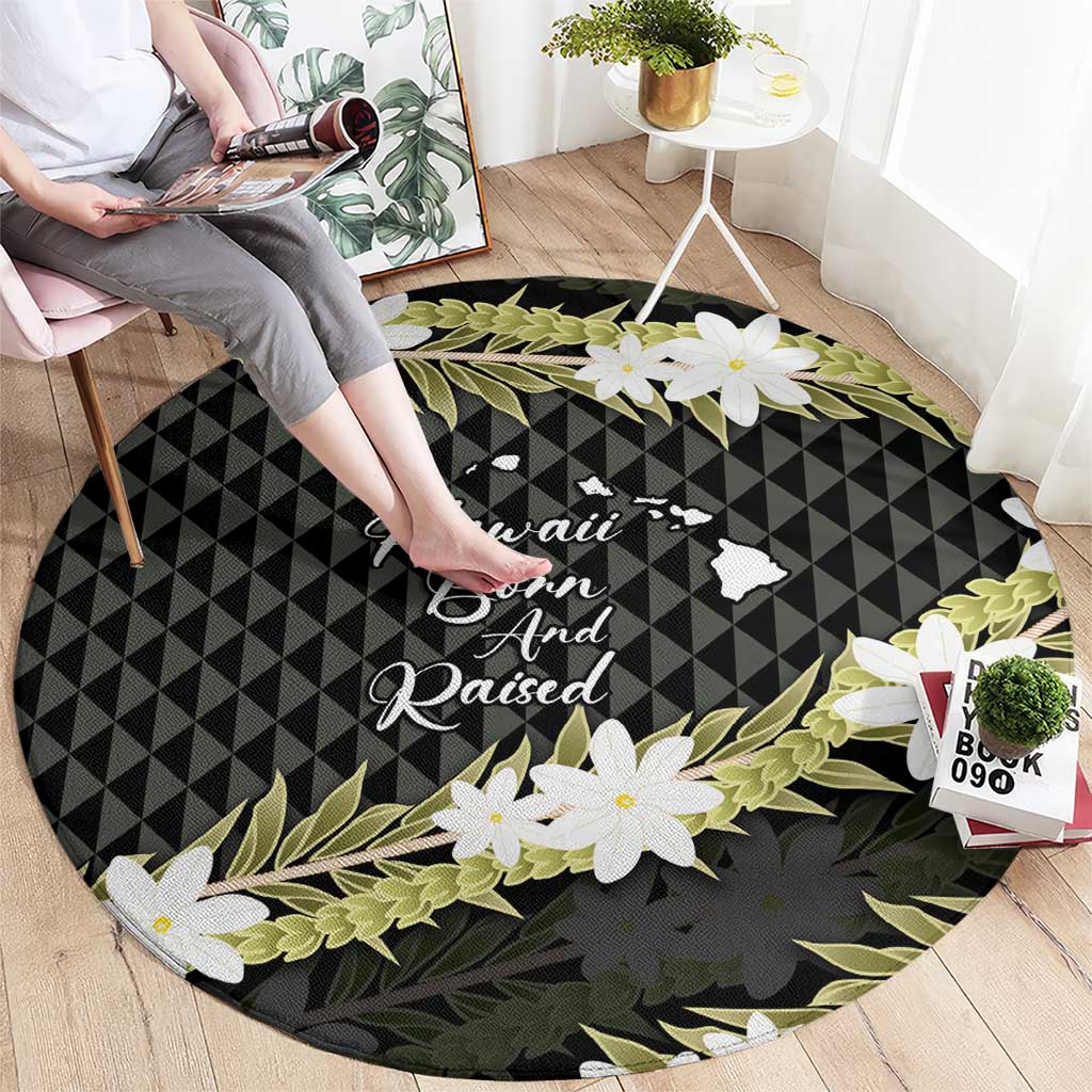 Born And Raised Aloha Hawaii Round Carpet Kanaka Kakau Hawaiian Tiare Pakalana Lei - Polynesian Pride