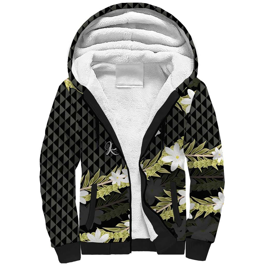 Born And Raised Aloha Hawaii Sherpa Hoodie Kanaka Kakau Hawaiian Tiare Pakalana Lei - Polynesian Pride