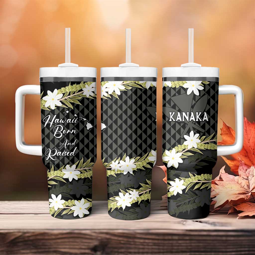 Born And Raised Aloha Hawaii Tumbler With Handle Kanaka Kakau Hawaiian Tiare Pakalana Lei - Polynesian Pride