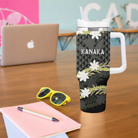 Born And Raised Aloha Hawaii Tumbler With Handle Kanaka Kakau Hawaiian Tiare Pakalana Lei - Polynesian Pride