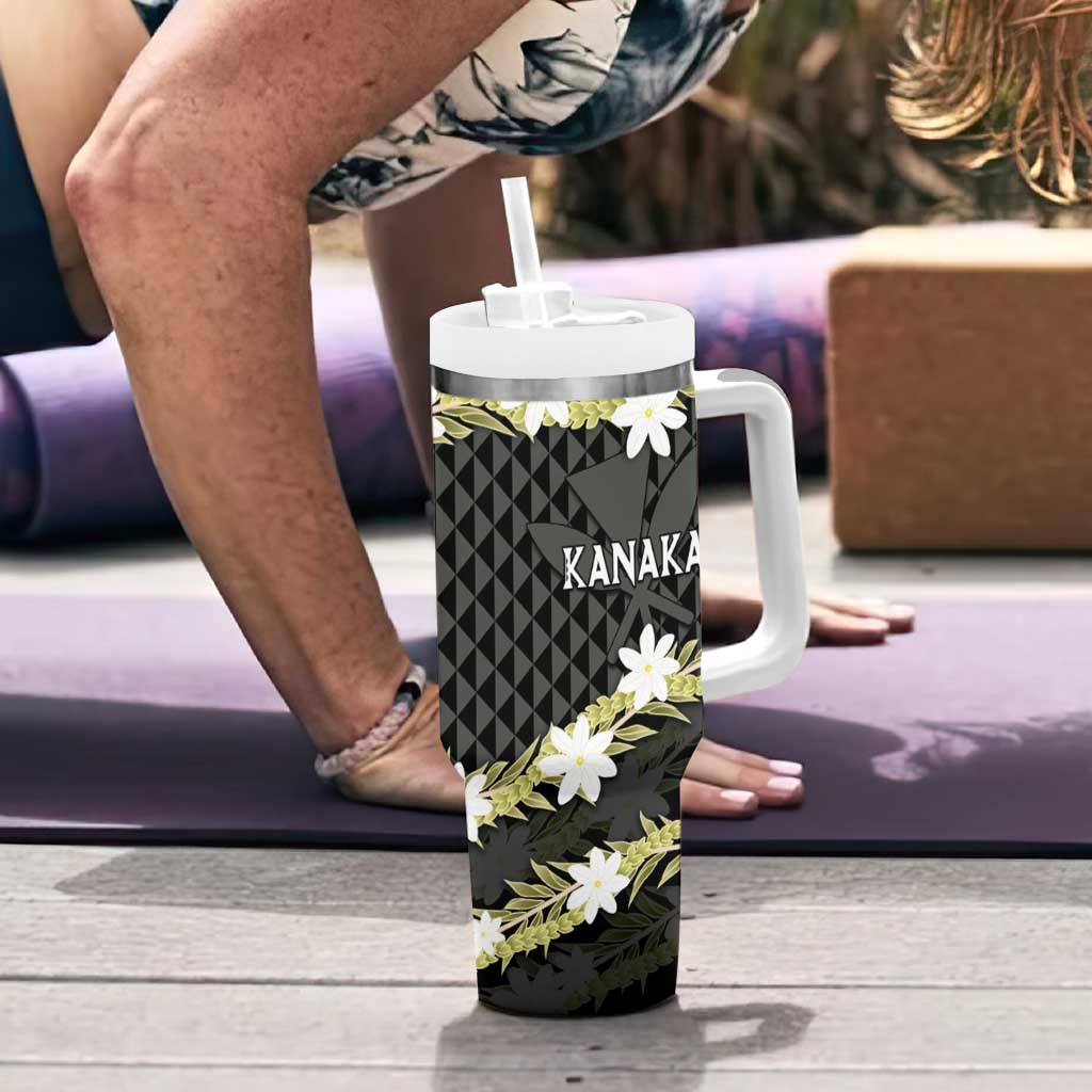 Born And Raised Aloha Hawaii Tumbler With Handle Kanaka Kakau Hawaiian Tiare Pakalana Lei - Polynesian Pride
