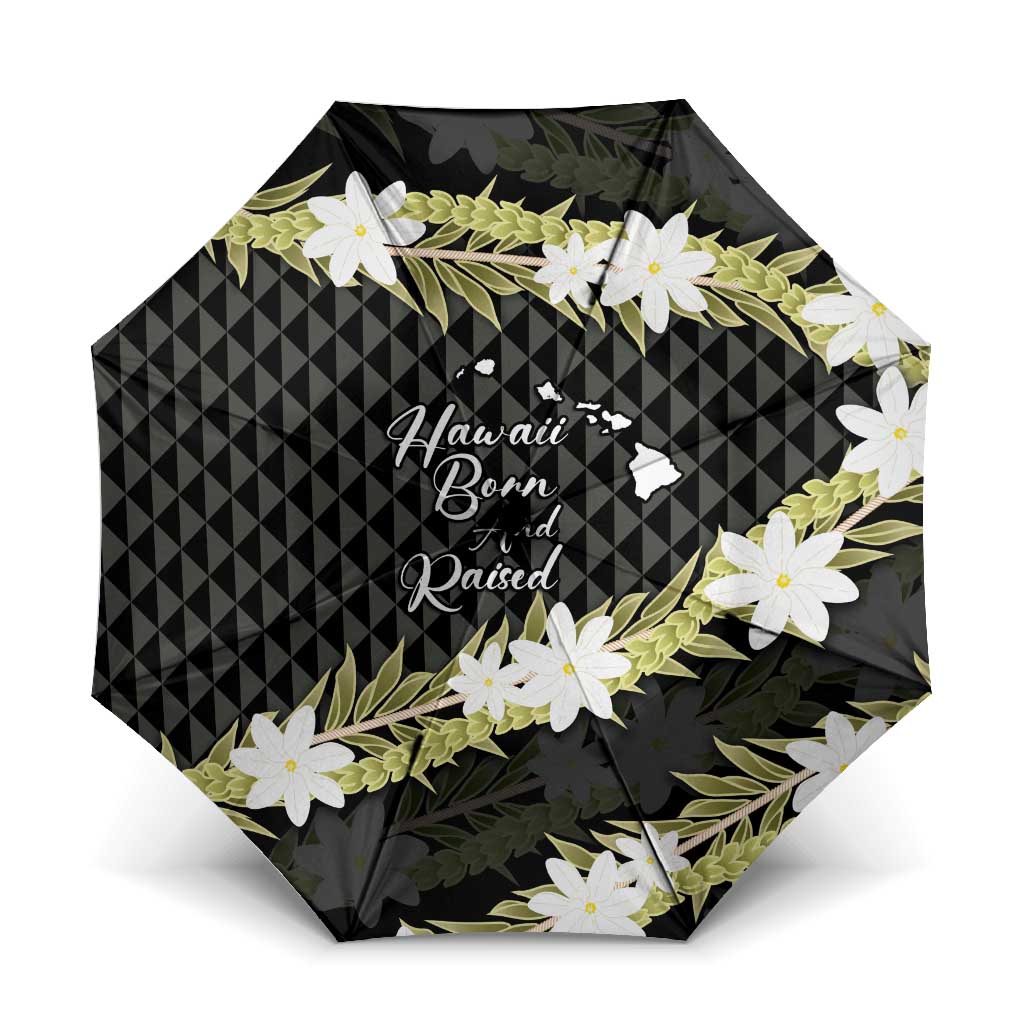 Born And Raised Aloha Hawaii Umbrella Kanaka Kakau Hawaiian Tiare Pakalana Lei LT14 One Size Folded 11.42 inch Opened Diameter 37.4 inch Black - Polynesian Pride