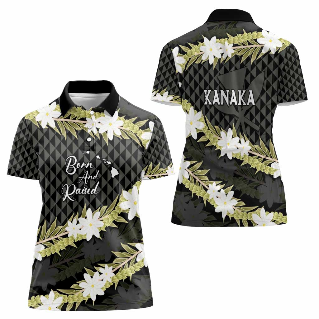 Born And Raised Aloha Hawaii Women Polo Shirt Kanaka Kakau Hawaiian Tiare Pakalana Lei - Polynesian Pride