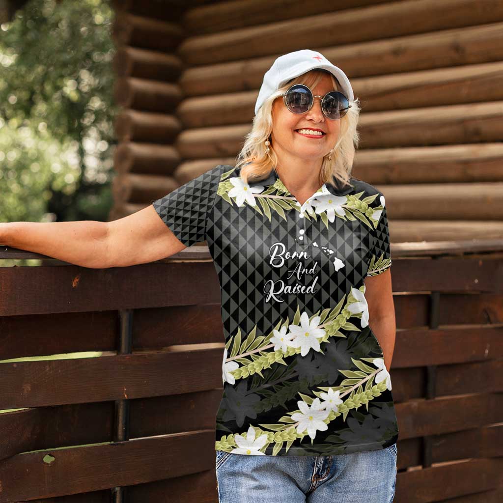 Born And Raised Aloha Hawaii Women Polo Shirt Kanaka Kakau Hawaiian Tiare Pakalana Lei - Polynesian Pride