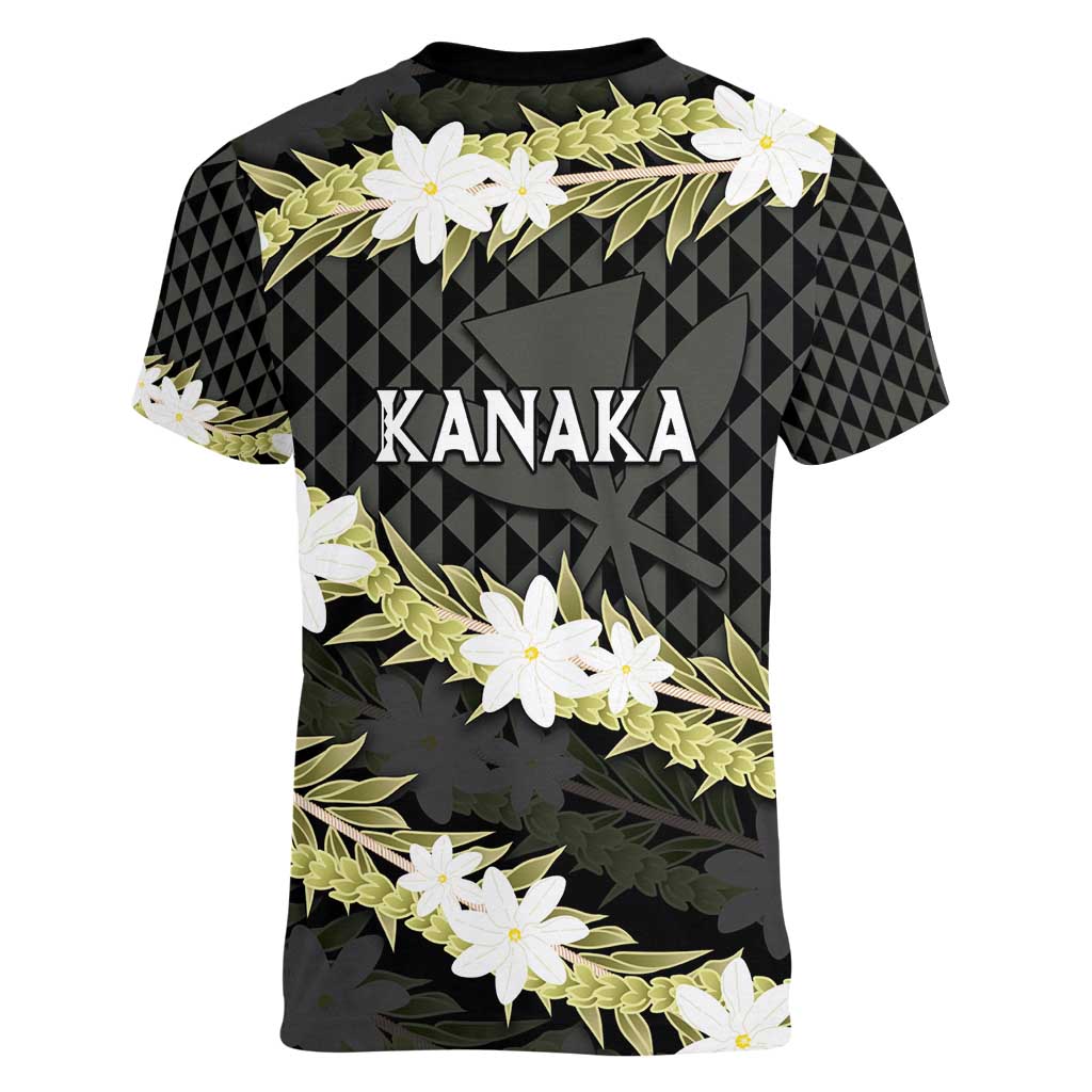 Born And Raised Aloha Hawaii Women V-Neck T-Shirt Kanaka Kakau Hawaiian Tiare Pakalana Lei - Polynesian Pride