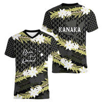 Born And Raised Aloha Hawaii Women V-Neck T-Shirt Kanaka Kakau Hawaiian Tiare Pakalana Lei - Polynesian Pride