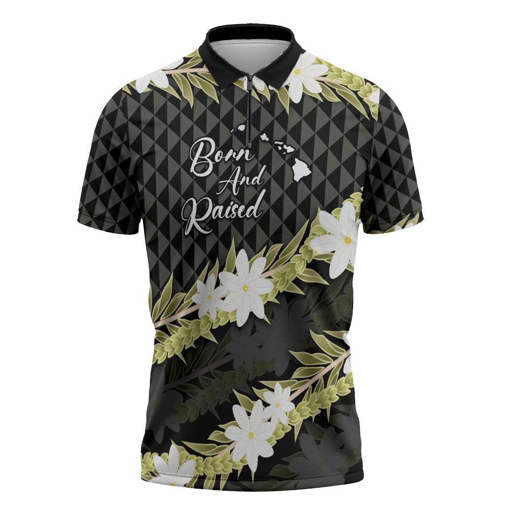 Born And Raised Aloha Hawaii Zipper Polo Shirt Kanaka Kakau Hawaiian Tiare Pakalana Lei - Polynesian Pride