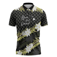 Born And Raised Aloha Hawaii Zipper Polo Shirt Kanaka Kakau Hawaiian Tiare Pakalana Lei - Polynesian Pride