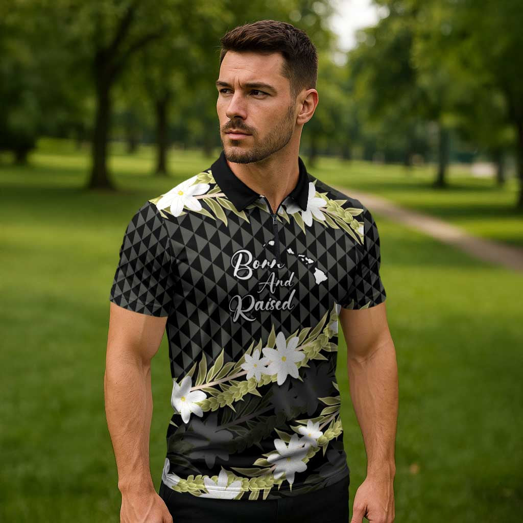 Born And Raised Aloha Hawaii Zipper Polo Shirt Kanaka Kakau Hawaiian Tiare Pakalana Lei - Polynesian Pride