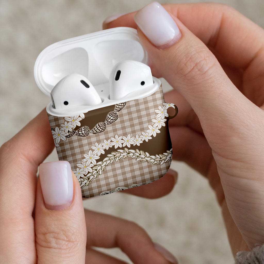 Brown Hawaii Tiare and Shell Lei AirPods Case Hawaiian Palaka Luxury Vibes - Polynesian Pride