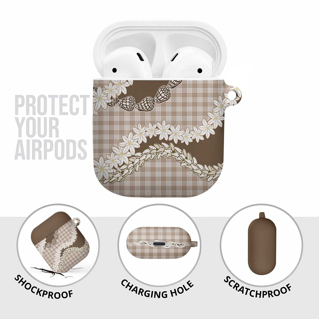 Brown Hawaii Tiare and Shell Lei AirPods Case Hawaiian Palaka Luxury Vibes - Polynesian Pride
