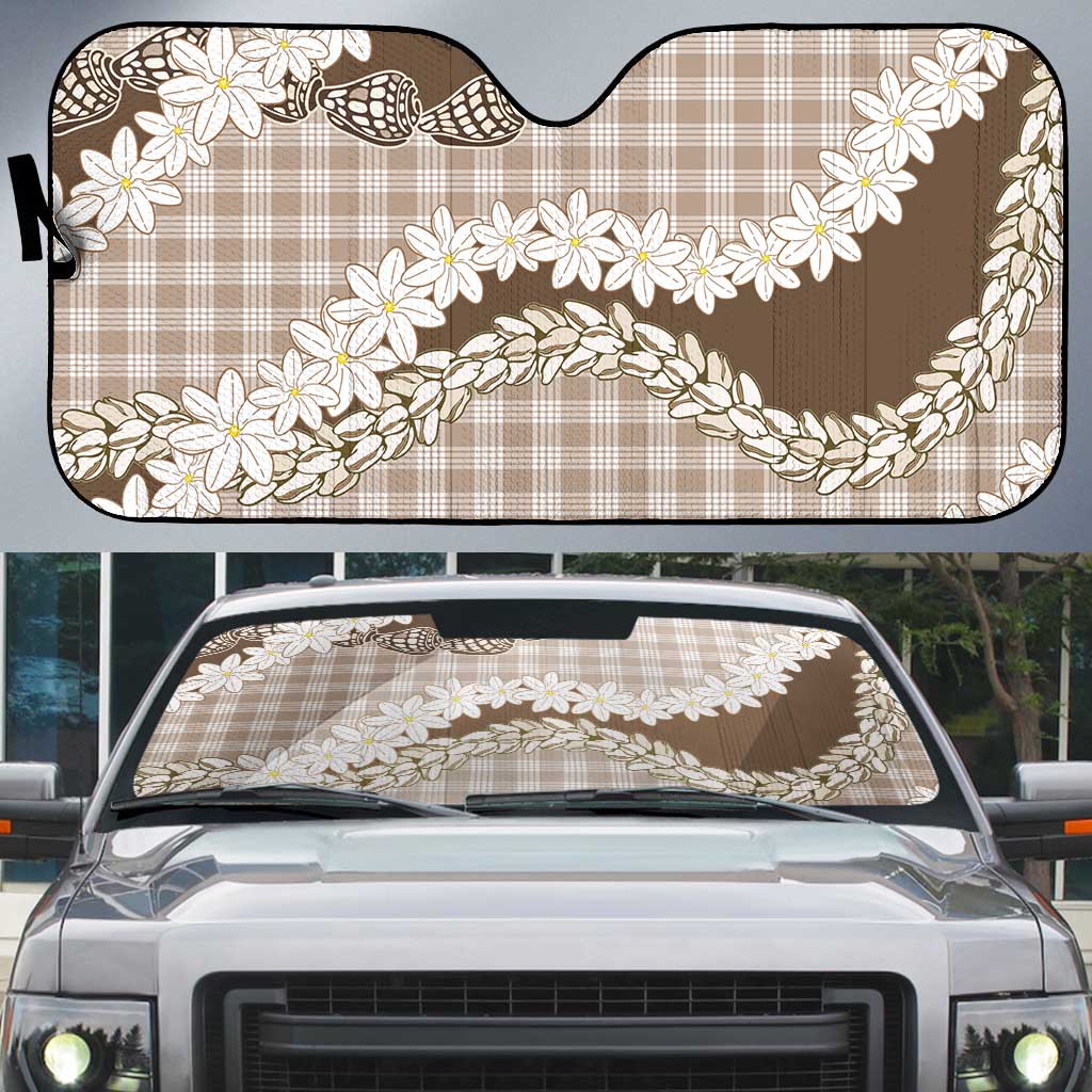 Brown Hawaii Tiare and Shell Lei Auto Sun Shade Hawaiian Palaka Luxury Vibes - Polynesian Pride