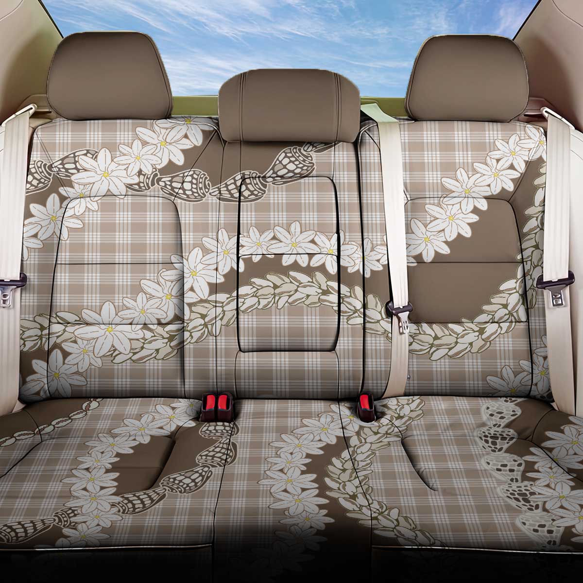 Brown Hawaii Tiare and Shell Lei Back Car Seat Cover Hawaiian Palaka Luxury Vibes LT14 One Size Brown - Polynesian Pride