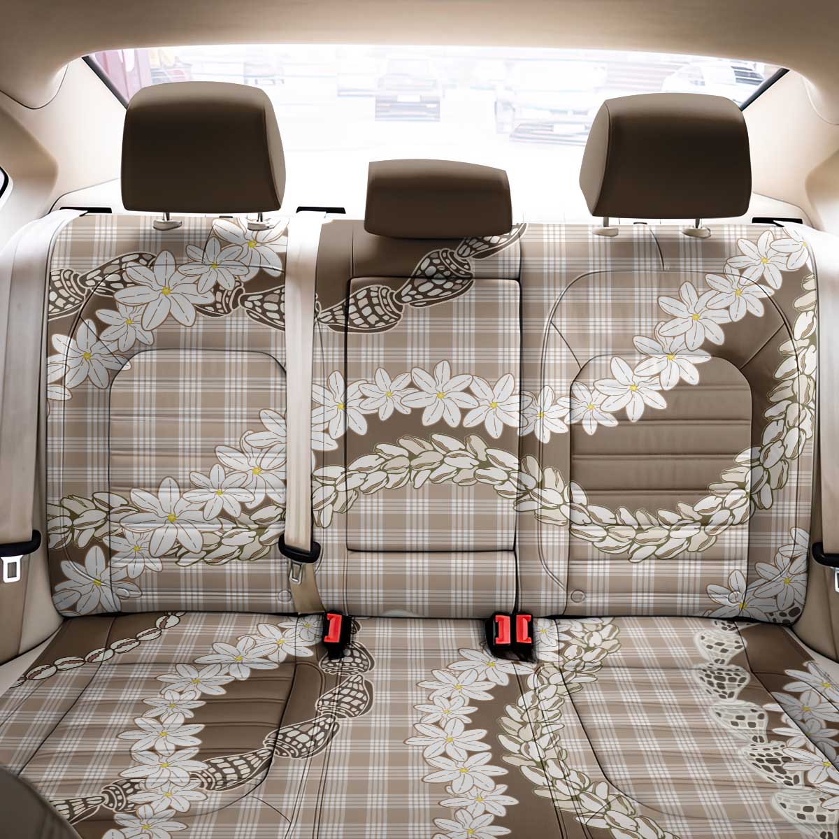 Brown Hawaii Tiare and Shell Lei Back Car Seat Cover Hawaiian Palaka Luxury Vibes LT14 - Polynesian Pride