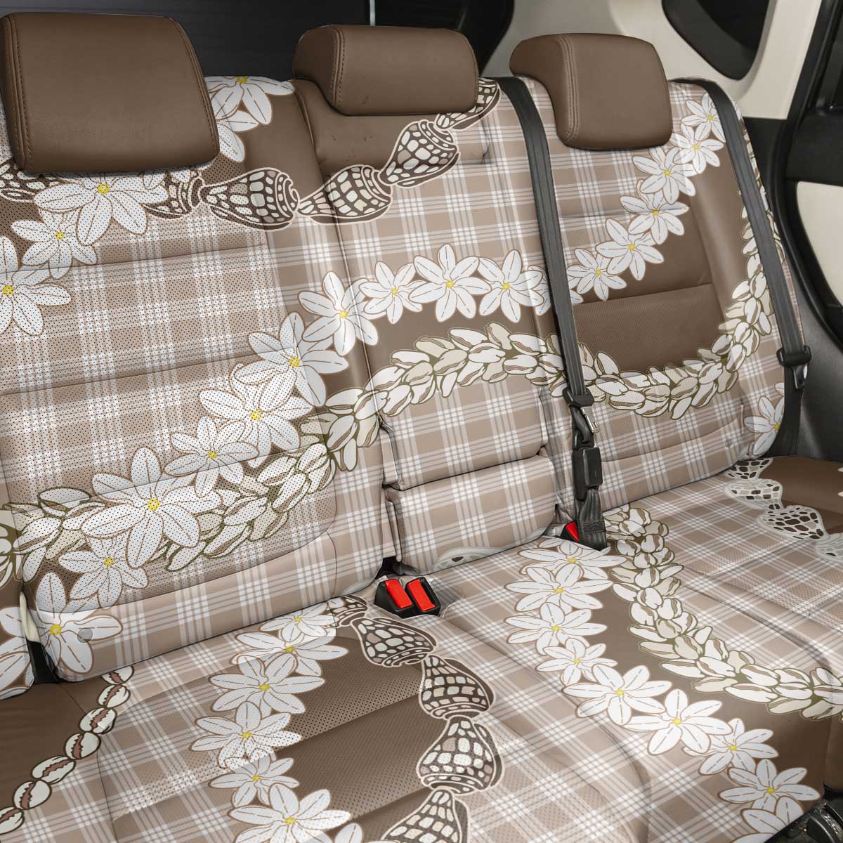 Brown Hawaii Tiare and Shell Lei Back Car Seat Cover Hawaiian Palaka Luxury Vibes LT14 - Polynesian Pride