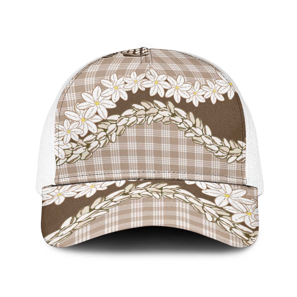 Brown Hawaii Tiare and Shell Lei Baseball Net Cap Hawaiian Palaka Luxury Vibes LT14 One Size White Brown - Polynesian Pride