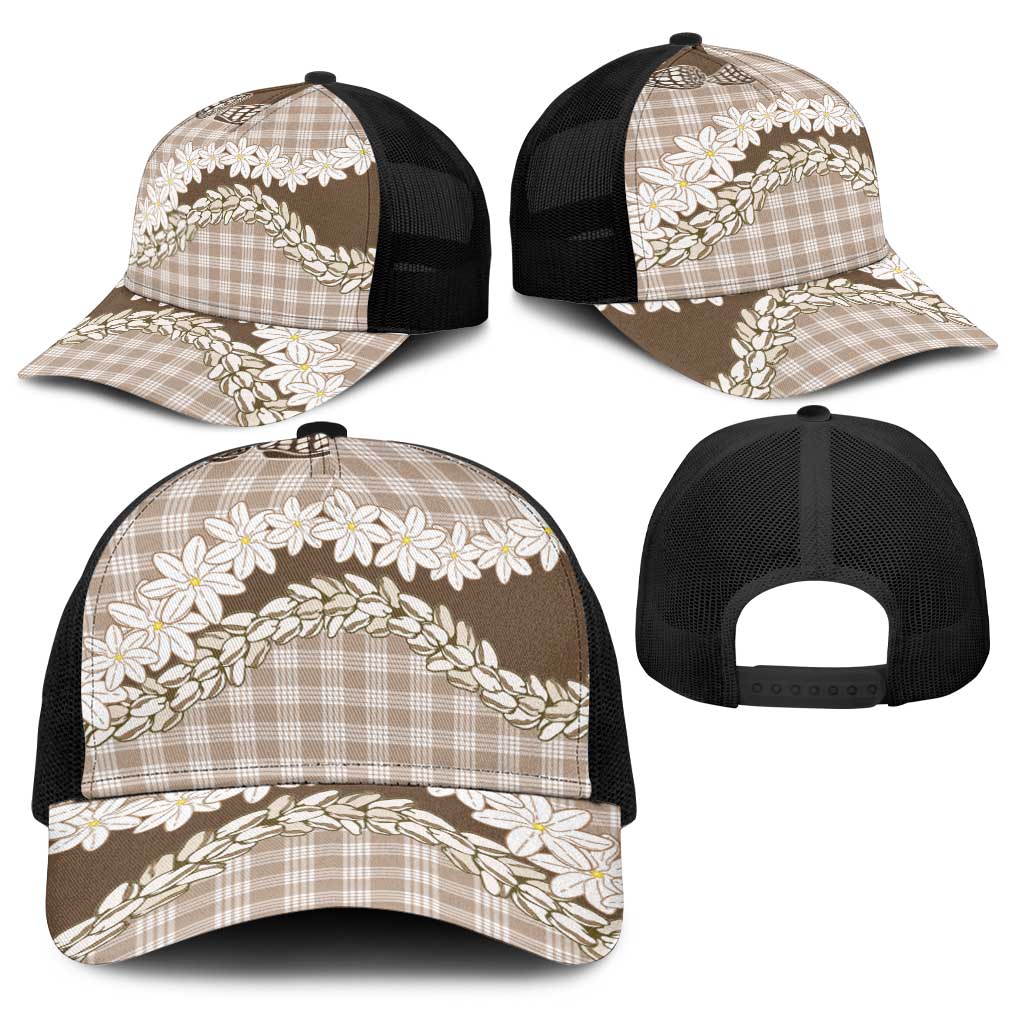 Brown Hawaii Tiare and Shell Lei Baseball Net Cap Hawaiian Palaka Luxury Vibes LT14 - Polynesian Pride